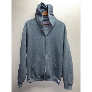 Vintage Russell Athletic Gray Hoodie Full Zip Up RA Missing Tag VTG Large